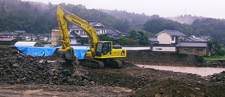 大分県日田市・花月川　河川復旧工事